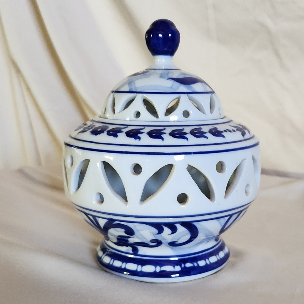 Bombay Blue and White Ceramic Cut-Out Jar